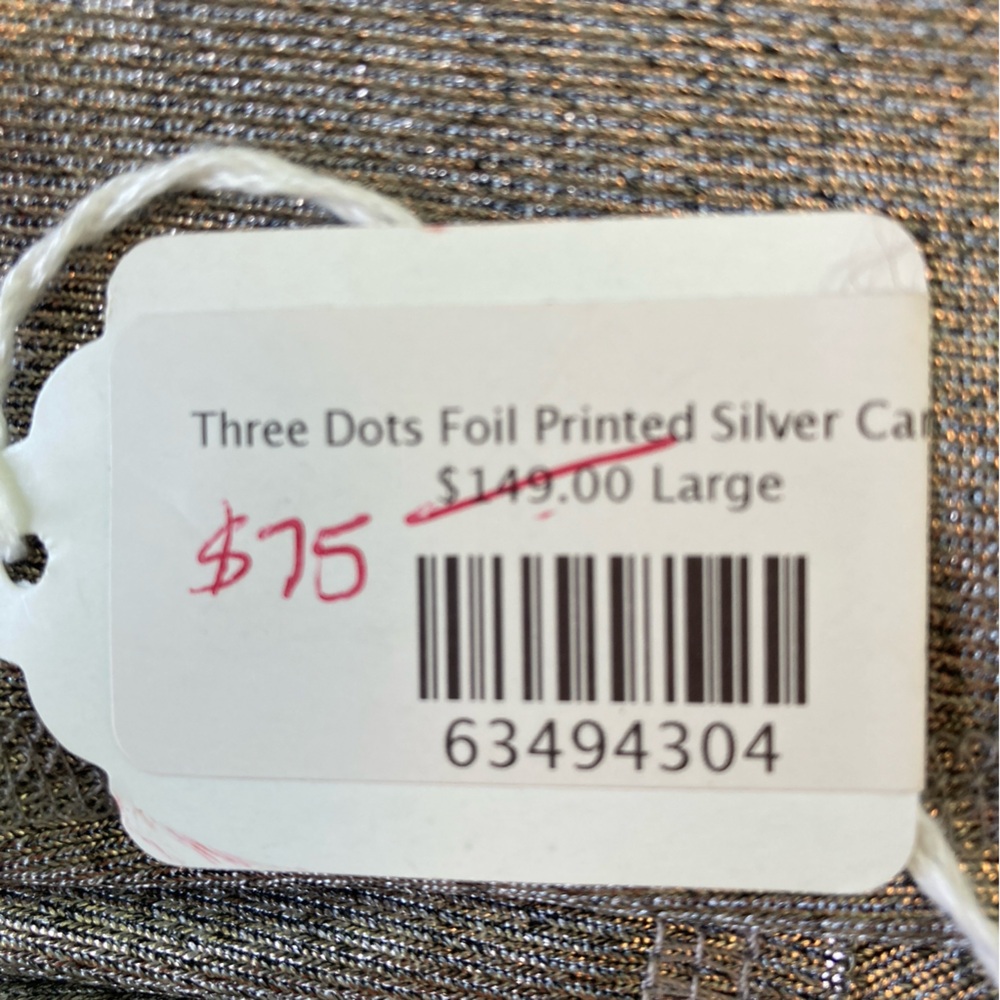 Three Dots Foil Printed Silver Open Front Shawl Collar Cardigan (Size L) - Picture 12 of 14